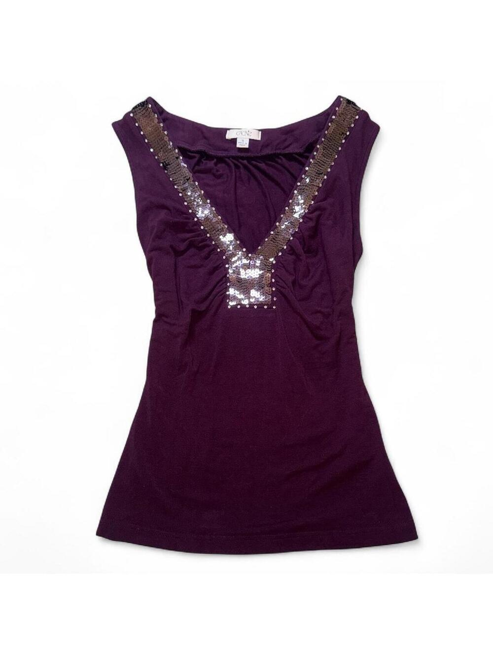 Vintage Cache Y2K Purple tank top with sequin neckline